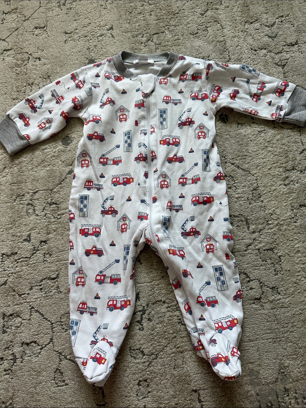 Kissy kissy White Baby One-Piece with Red Fire Truck Print